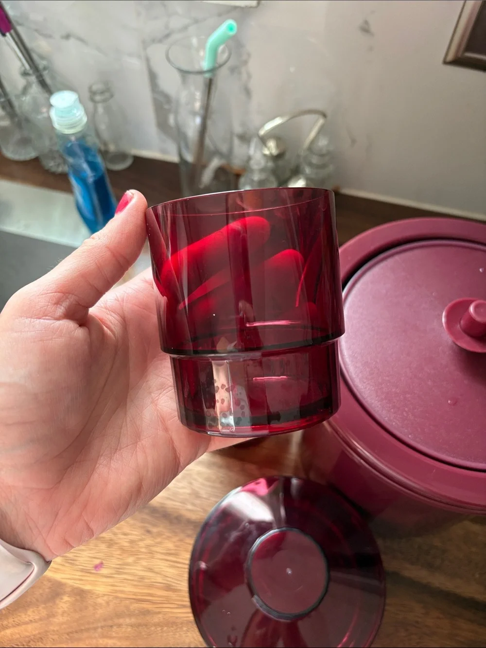 Vintage Tupperware Preludio plastic ice bucket and tumbler set